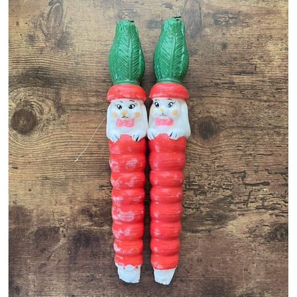 Vintage Kitsch Easter Bunny & Carrot Candle 2 Rabbit 10" Tapers Holiday Decor - Picture 2 of 10